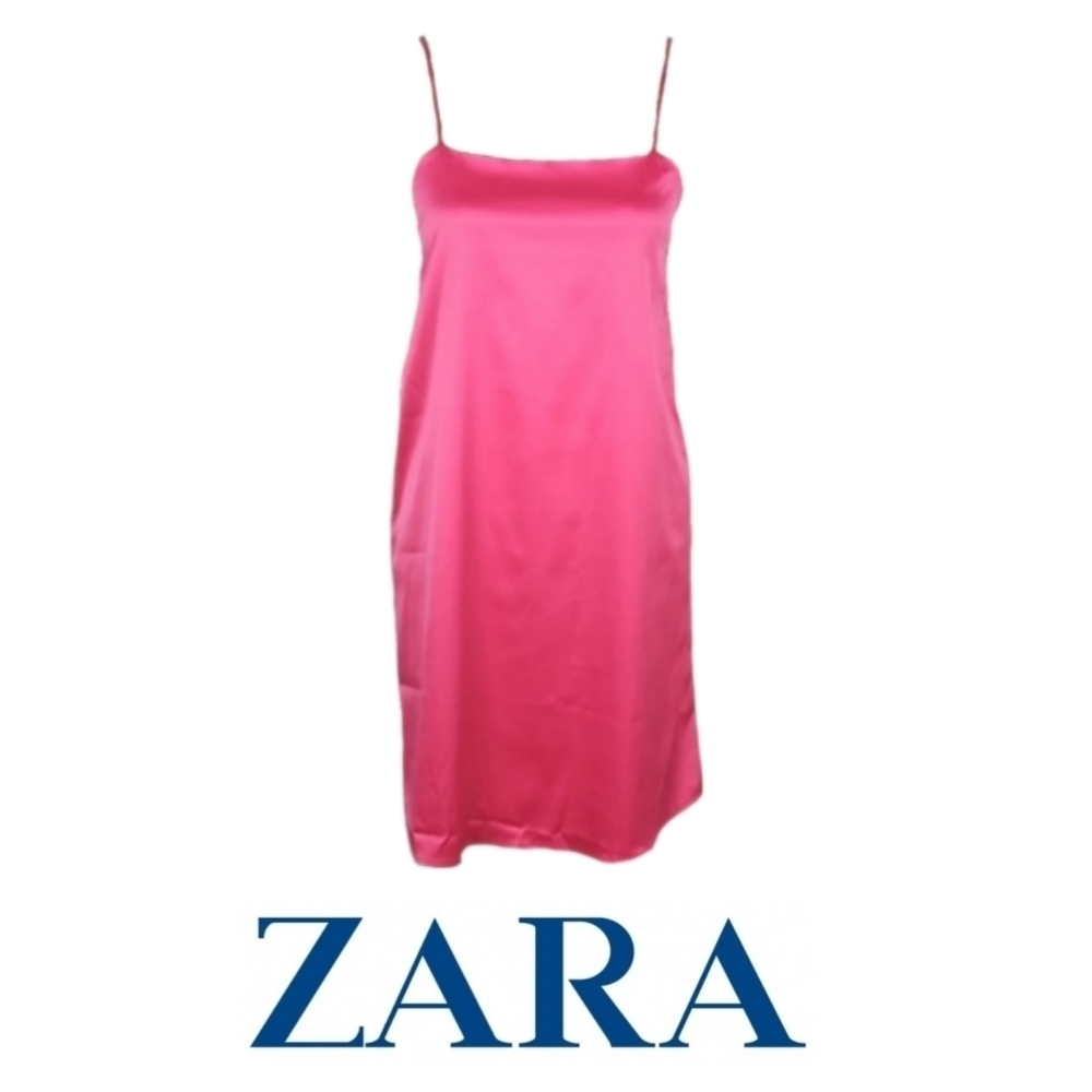 Zara Satin Slip Dress in Hot Pink, S